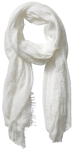 HeiDmai Unisex Cotton Blend Crinkle Vintage Soft Scarf with Fringed Edges 35 × 70 (White)