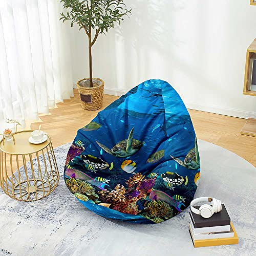 Mateju Bean Bag Chair, Beanbag Chair Adult, 3D Marine Life Bean Bag Without Filling, Plush Toy Storage Large Bean Bags, High Back Bean Bags, Suitable for Indoor and Yard Beanbag (L,sea turtle)