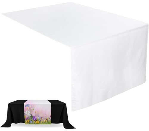 Breling 1 Pcs White Sublimation Table Runners Blanks 36 x 72 Inch Polyester White Table Banner Heat Transfer Waterproof Tablecloth Runner for Birthday Wedding Party Baby Shower, Machine Washable