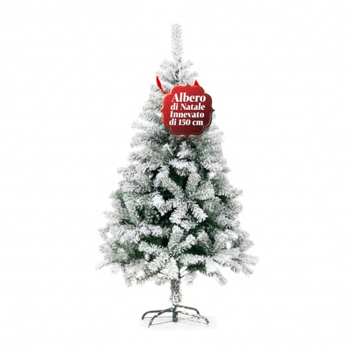 Avilia Albero di Natale Artificiale Innevato di 150 cm con 438 Rami. Perfetto per Interni, Pronto per Essere Decorato con Luci e Ornamenti Natalizi con Base in Metallo e Innesto Facile Ø 70 cm