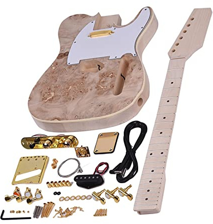 Fachmann E-Gitarren-Bausatz Holz unfertiges Gitarren-Kit Ahornhals-Ersatz-Set lässt Sie genießen, eine einzigartige E-Gitarre zu machen Selbstbau Gitarrenkit