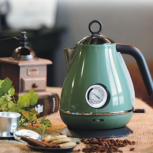 Hervidor Eléctrico de Pintura Retro de 1850 W, Hervidor de Agua de Ebullición Rápida de 1,7 L con Pantalla de Temperatura, Base Giratoria de 360 ​​grados, Protección contra