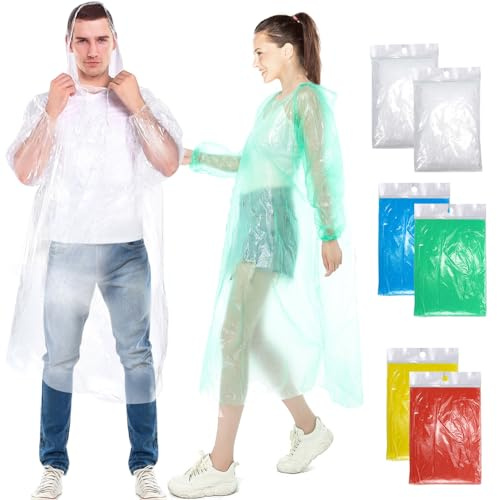 Henrycares 6 piezas de Ponchos de lluvia desechables para mujeres y hombres, 150 cm con capucha y mangas, ideal para conciertos, senderismo, ciclismo, acampada y viajes