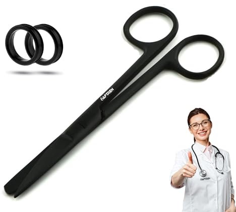 AFTREN Operationelle Präparierschere, gerade Verbandschere für Pflegekrankenhauskliniken mit stumpfen Spitzen, J2-Edelstahl (Schwarz, 5,5 Zoll)