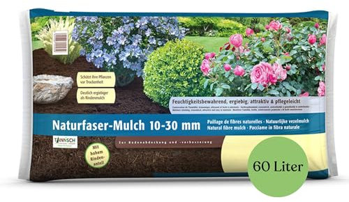 Mantillo de fibra natural para plantas perennes y rosas, 60 litros, sin turba, mantillo premium para jardín, bancal y balcón, que retiene la humedad y protege contra la deshidratación, la alternativa