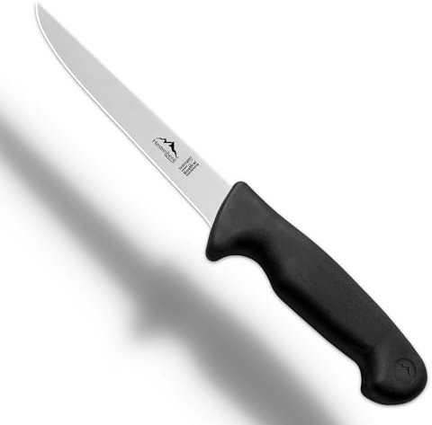 HESTENBERG Solingen Germany Coltello per disossare dritto e curvo, nero, adatto come coltello da macellaio, coltello da macellaio e coltello da carne (6 dritto)
