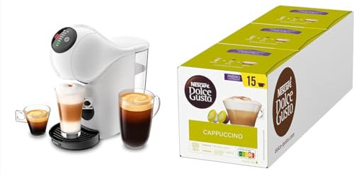 NESCAFÉ DOLCE GUSTO Krups KP2431 Genio S Coffee Capsule Machine, 15 Bar, Ultra Compact, High Pressure, Over 30 Coffee Creations, Selectable Drink Size, Auto Shut-Off, White mit Cappuccino