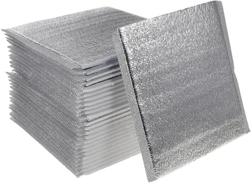 ULTECHNOVO 50 Pcs Disposable Insulated Shipping Bags, 8 x 8 Small Thermal Cooler Bags for Food, 3mm Thickened Leak-proof Aluminum Foil Foil Pouch for Food, Groceries and Hot Takeout