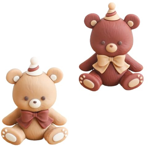 ZPSOSPZ Coffee Teddy Bear Cake Toppers - 2 PCS Teddy Bear Figures for Baby Welcome, Birthday Party Decoration