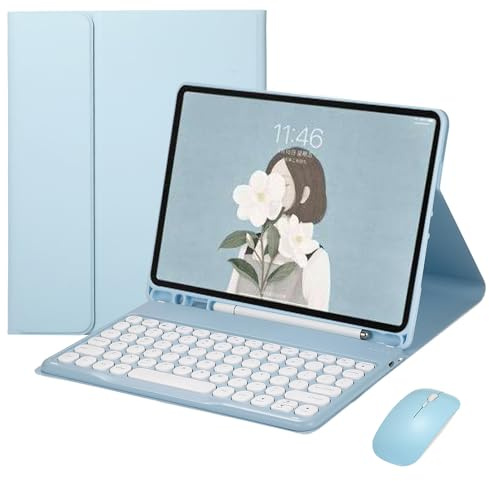 Coque Clavier Magnétique pour iPad Pro 12,9 Pouces 2022/2021/2020/2018 (6e, 5e, 4e, 3e gén) avec Fente pour Pencil, QWERTY Clavier Détachable Bluetooth Rechargeable avec Souris sans Fil, Bleu