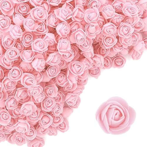XDGBGFN 100 stücke Künstliche Rosen Schaumrosen Mini Schaum Foamrosen 2,5CM Rosenköpfe Rosen Blumen für Valentinstag Party Hochzeit Dekoration DIY Herstellung Tischdekoration (Rosa)