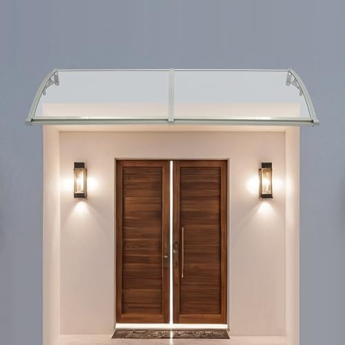 AußEnbereich Vordach HaustüR Bogenvordach Rechteckig HaustüRüBerdachung Arch Canopy Türüberdachung Fenstermarkise Balkonabdeckung für Fahrradunterstände Pavillons 200 * 60cm (Klar+Silber)
