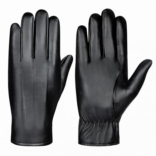 iN Smart Black Leather Gloves for Men Women | Touchscreen Winter Gloves for Smartphone Use, Driving, Work and More | Sheepskin Leather | Warm Super Soft Faux Fur Lining