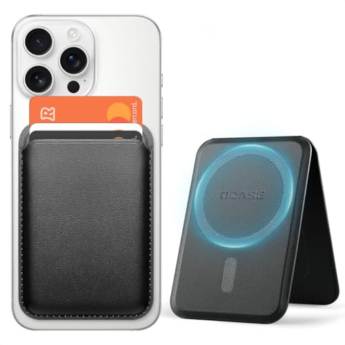 OCASE Porte-Cartes Magnétique, Support Réglable, Compatible avec MagSafe, Cuir Synthétique, pour ephone Séries 16/15/14/13/12 (Exclu Séries Mini), pour Galaxy Series S25 et Coque per MagSafe - Noir