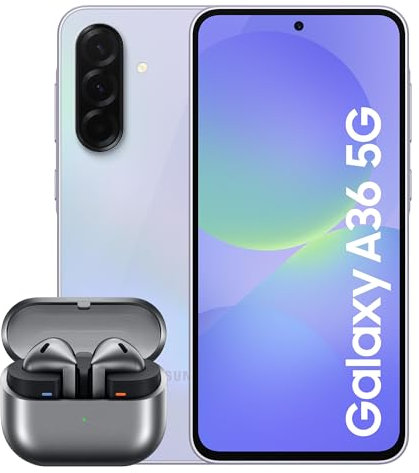 Samsung Galaxy A36 5G Smartphone, Awesome Intelligence, 8GB RAM, 256GB Storage, 50MP Camera, Awesome Lavender Galaxy Buds3, Grey (UK Version)