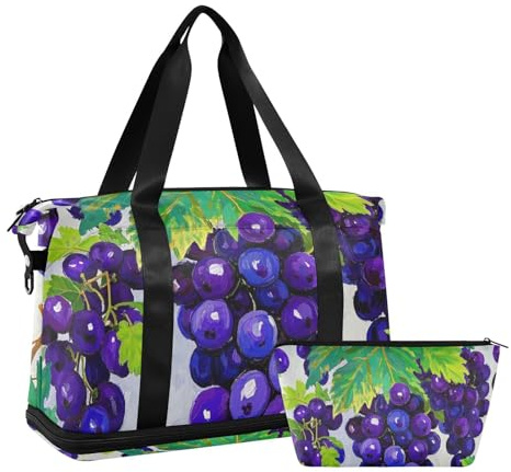 Oljemålning med lila vindruvor duffelväskor för weekend/övernattning duffel med justerbar rem för flygplan, resor, vattentät, Oljemålning med lila vindruvor, 1 size
