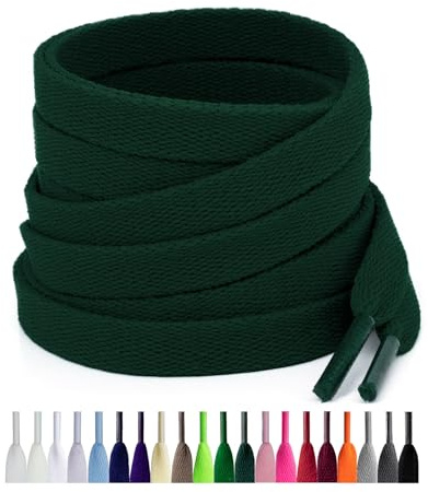 Puzeam 2 Paires de Lacets Plats pour Baskets, 8 mm de Large, Lacets Chaussures pour Chaussures, Sneakers et Chaussures de Sport (140 cm, Vert Foncé)