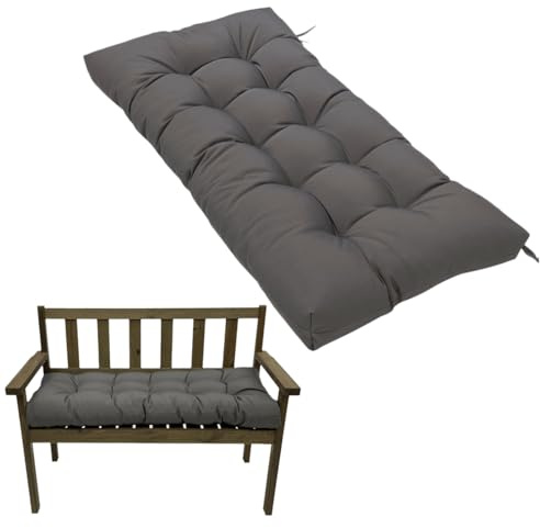 Waterproof 2-Seater Garden Bench Cushion 130x50cm with Non-Slip Straps - Patio Furniture Replacement Pad for Indoor & Outdoor Benches, Dining & Kitchen Seats, Swing Chair (Dark Grey)