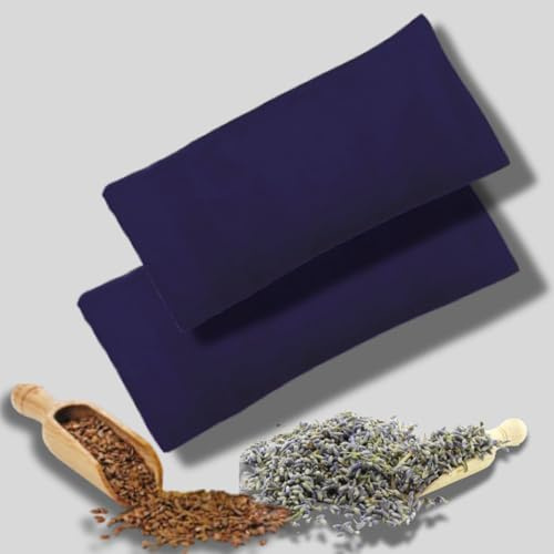 New Life Herbals – 2x Combo Pack Yoga Eye Pillow – Silk Flaxseed Lavender Scented Eye Masks + DIY Kit | Silk & Cotton Cover | Relaxation, Sleep & Savasana Aid | Extra Washable Covers (Dark Blue)