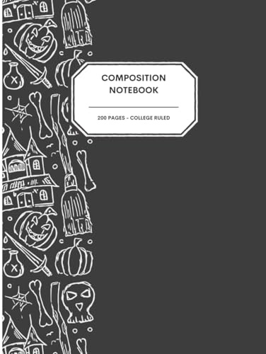 Cute 'N Spooky Halloween Notebook Journal – 200 College Ruled Pages – White Halloween Doodled Icons on Faded Black Cover – Seasonal Writing Journal for Fall Lovers, Teens, Adults & Creative Spirits