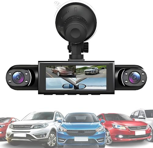 Befeixue Videocamera Per Auto - 4 Canale Alimentato A Batteria Dash Cam,Registratore Anteriore Posteriore Lato Sinistro Destro 1080P HD con Scheda 32G e Immagine Retromarcia per Parcheggio