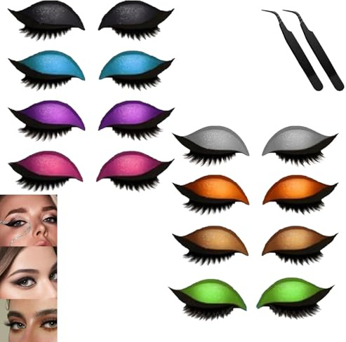 Patch de fard à paupières pour les yeux paresseux, 2 en 1 autocollants de maquillage pour les yeux réutilisables, autocollant 3D fard à paupières naturelles avec faux cils et ombre, facile à appliquer