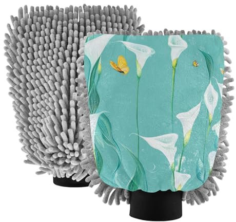 Chic Calla Lily Turquoise Fleurs Gant de lavage de voiture Anti-rayures Gant de lavage pour auto