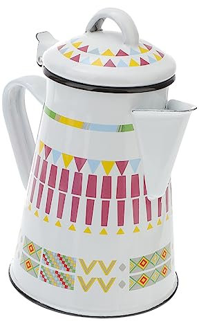 BESPORTBLE Enamel Home Coffee Pot Handle 0.8l White Geometric Office Water Pot Coffee Storing Milk Kettle for Brewing