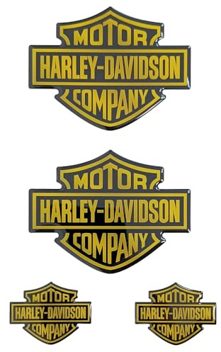 4 Stück geharzte Gel-Aufkleber 3D-Aufkleber Wappen Logo für Motorrad Roller Helm kompatibel mit Harley Davidson Gold-Effekt