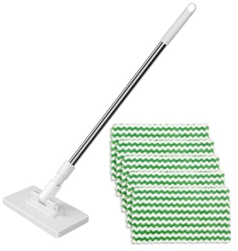 UrbanHui Mocio usa e getta con panni in microfibra riutilizzabili e manico lungo esteso per una pulizia efficiente di più superfici del pavimento (mocio + straccio x 5)