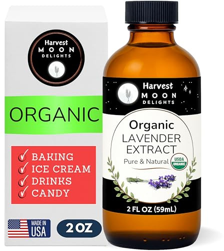 Organic Lavender Extract for Baking, Ice Cream, Drinks, and Candy - 2 oz - By Harvest Moon Delights - Food Grade - Lavender Flavoring for Drinks
