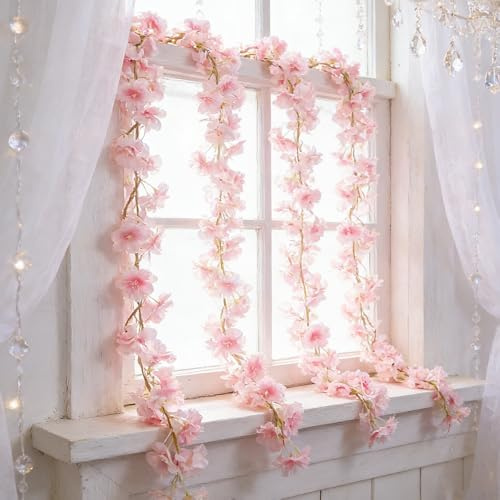 Weciau Guirnalda de Flores Artificiales Cerezo Decoracion, 4 Piezas 180 cm Flores Artificiales Decoracion Guirnalda Rosa Guirnaldas Enredaderas para Bodas, Fiestas, Jardines y Paredes Deco, Rosa