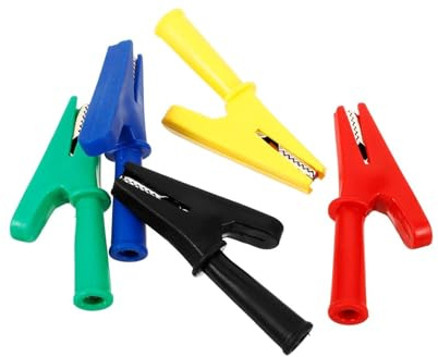 HAMPPLIES Pinze Coccodrillo Isolate in Rame Legato 10a Apertura Totale Per Test Elettrici, 5 Pz Foro 4mm Per Cavi e Multimetro