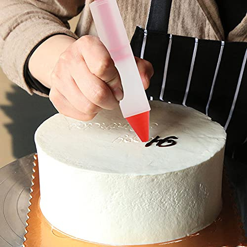 Acouto Dekorationsstift, Kuchendekorationswerkzeug aus Lebensmittelechtem Silikon mit 4 Düsen, Perfekt Zum Personalisieren von Desserts zu Hause oder in der Bäckerei (Rot)
