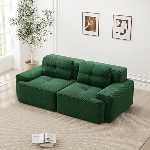NuvlaGu Boneless Sofá modular de 2 plazas de pana, sofá en la nube con asiento bajo, apto para mascotas, antideslizante, combinable, moderno, sofá cama