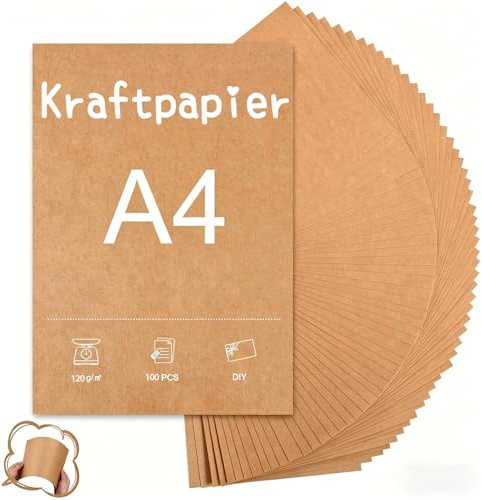 Kraftpapier A4 Braun, 100 Blatt - A4 120g Kraftpapier Karten, Bastelkarton, Naturkarton in Hochwertiger Qualität als Bastelpapier, Kartonpapier, Fotokarton (100, Braun A4 120g)