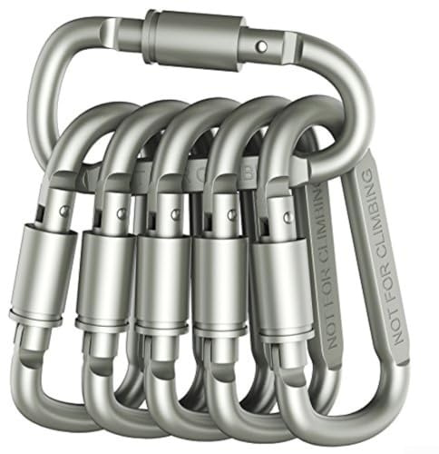 D-formad karbinhake 8 cm (6-pack) aluminiumlegering slitstark för utomhusaktiviteter som ryggsäcksutrustningsorganisation och upphängning (silvergrå)