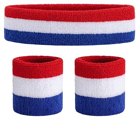 ZEBKEL 1 Set Frankreich Stirnband Schweißband 5x18cm Armbänder 8x8cm Baumwolle Schweiß Absorption Transpiration Trocknend Waschbar Für Sport Yoga Laufen Radfahren