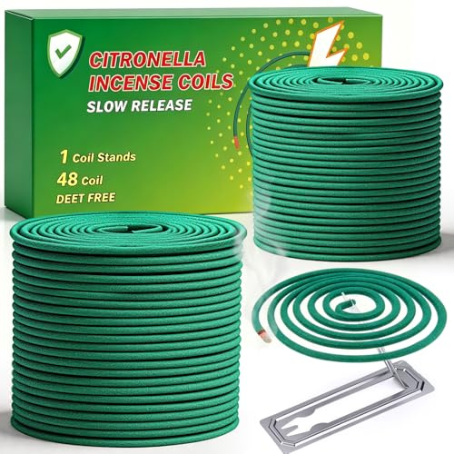 48 Piezas Espirales Antimosquitos Incienso Citronela Antimosquitos (24x2) | Espirales Antimosquitos Exterior Interior Incienso Natural Juego de para Jardín, Camping, Exterior Con Soporte