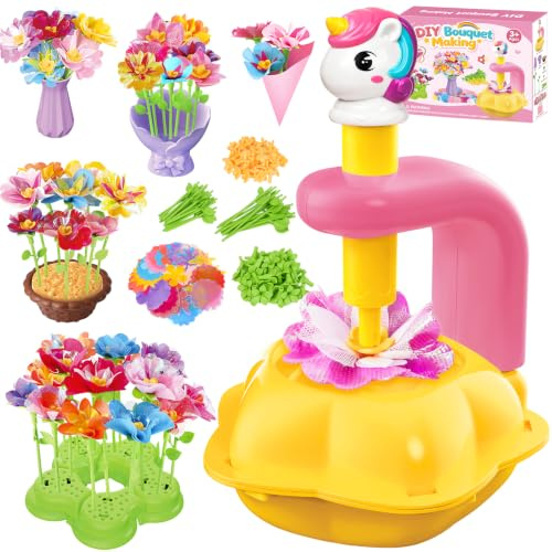 KAZATE Blumen Bastelset Kinder 3-12 Jahre, DIY Blumenstrauß Set mit Blumenpresse, Kreatives Basteln für Mädchen, Blumen gestalten, Geschenk für Geburtstag & Weihnachten