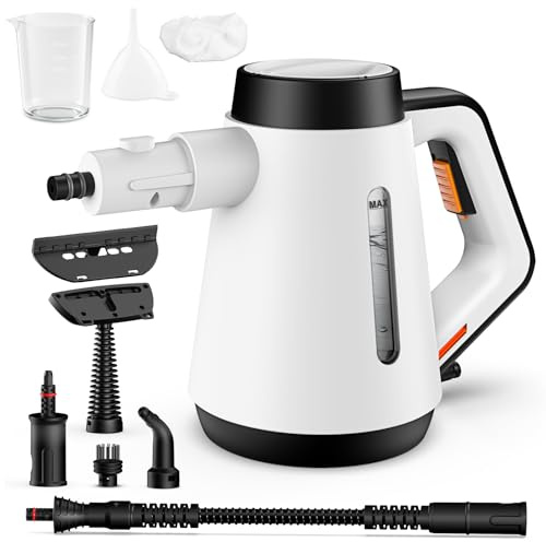 Fippesax Limpiador de vapor portátil 1200W, calor instantáneo 15s, depósito 400ml, 9 accesorios, limpieza sin químicos