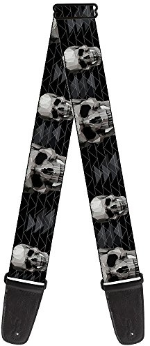 Buckle-Down GS-W30795 Gitarrengurt mit 3D-Totenkopf-Gesicht, Chevron, Schwarz, Grau, Weiß, 5,1 cm breit