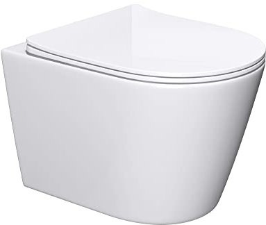 Mai & Mai WC Suspendu sans Bride en Céramique Blanc Toilette Mural Complet Abattant avec Frein de Chute A108k