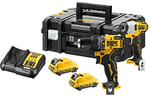 DEWALT DCK2111L2T-QW - KIT 12V sin escobillas = DCD706 Taladro Percutor XR + DCF801 Atornillador Impacto XR + Maletín TSTAK II con 2 baterías Li-Ion 3Ah