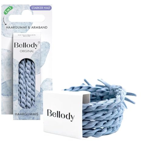 Bellody® Original Haargummis - Stylisch geflochtener Haargummi mit starkem Halt (4er Set - Seychelles Blue) - Damen Haarschmuck in Hell Blau
