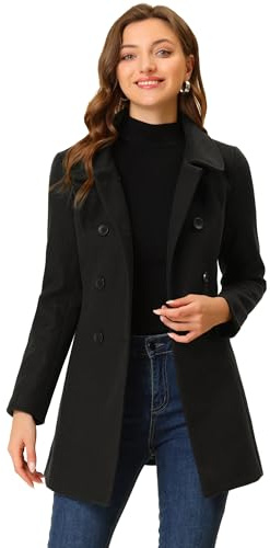 Allegra K Women's Peter Pan Collar Double Breasted Winter Trench Pea Coat | Long Sleeve Outerwear, Elegant Overcoat, Pockets, Fully lined, Work Office, Business Casual, Formal