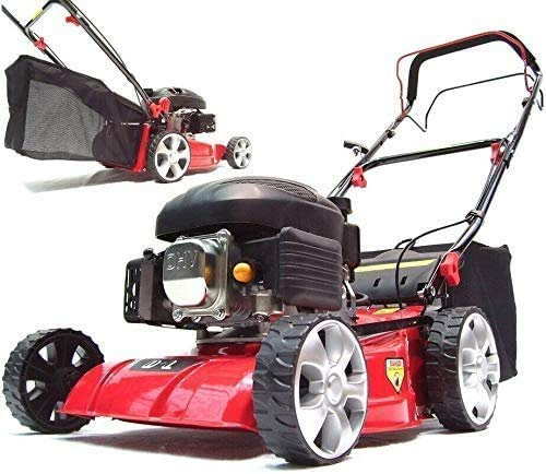 Cortacésped de gasolina, 410 mm, tracción a la rueda 55793, accionamiento de 41 cm, motor cortacésped autopropulsado, incluye engranaje de marca AWZ Big Wheeler, carcasa de chapa de acero, tracción a