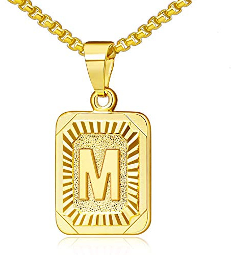 Flongo Anfangsbuchstabe A-Z Anhänger Halskette Frauen Kette Männer Anhänger Namen 26 Alphabete Großbuchstabe Dog Tag Golden Gold Biker Damen Herren-Accessoires
