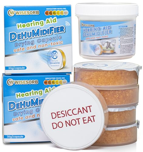 Wisesorb Séchoir, déshumidificateur et ensemble de rangement pour appareils auditifs (1 pot, 4 capsules de 30 g)