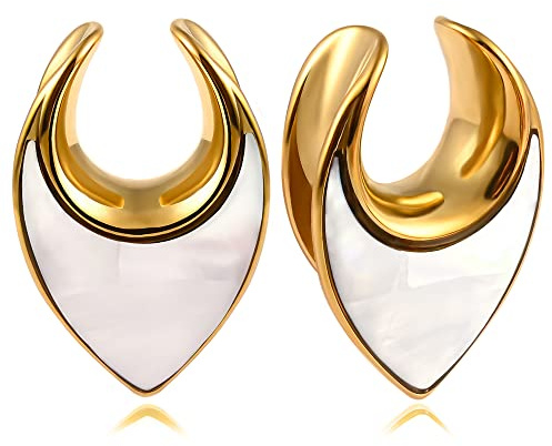 Vankula Ohr Flesh Tunnel Saddles Plug Muschel Edelstahl für Gestreckte Expander Ohrpiercing 10mm(00G) Gold